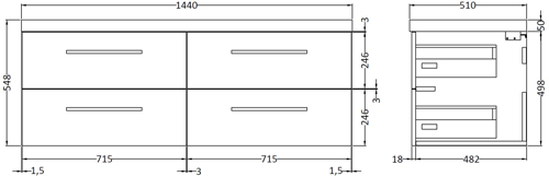 Additional image for Wall Vanity Unit & Double Basin 1440mm (G Grey).