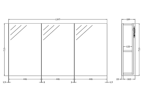 Additional image for 3 Door Mirror Cabinet 1350mm (Natural Oak).