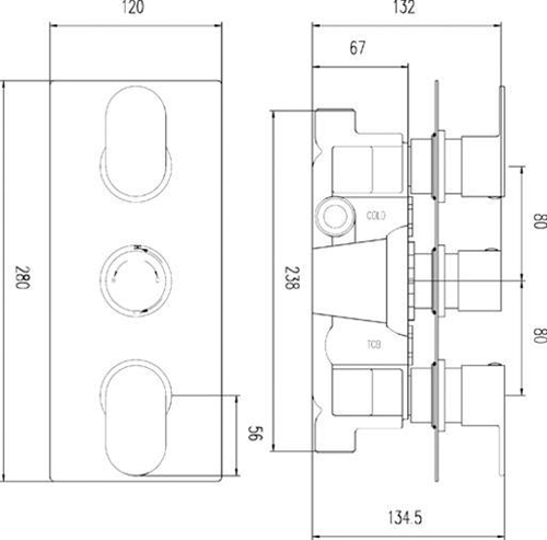 Additional image for Triple Thermostatic Shower Valve With 3 Outlets (Chrome).