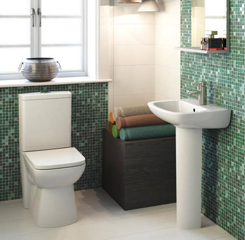 Additional image for Compact Flush To Wall Toilet With 450mm Basin & Pedestal.