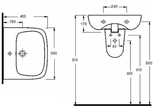 Additional image for Compact Flush To Wall Toilet, 500mm Basin & Semi Pedestal.