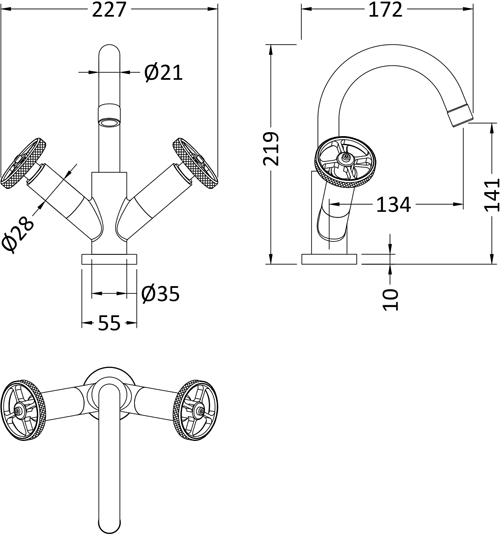 Additional image for Basin & Bath Filler Tap With Industrial Handles (Chrome).