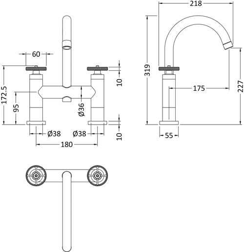 Additional image for Basin & Bath Filler Tap With Industrial Handles (Chrome).