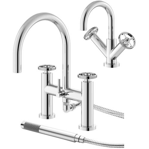 Additional image for Basin & Bath Shower Mixer Tap With Industrial Handles (Chrome).