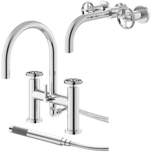 Additional image for Wall Mounted Basin & BSM Tap With Industrial Handles.