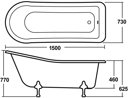 Additional image for Brockley Slipper Bath & Corbel Feet 1500x730mm.