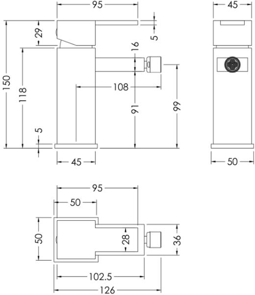 Additional image for Bidet Mixer Tap With Pop Up Waste (Chrome).