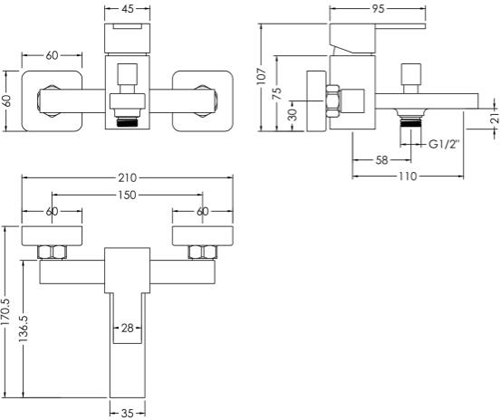 Additional image for Wall Mounted Bath Shower Mixer Tap With Kit (Chrome).