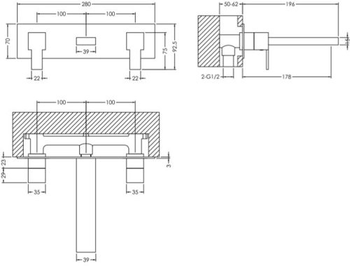 Additional image for Wall Mounted Basin Mixer Tap With Blackplate (Chrome).