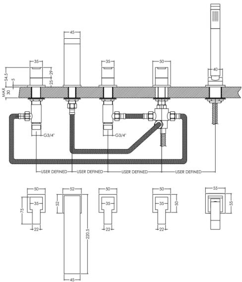 Additional image for 3 Hole Basin & 5 Hole Bath Shower Mixer Tap Pack (Chrome).