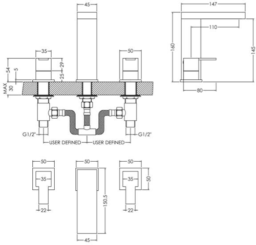 Additional image for 3 Hole Basin & 5 Hole Bath Shower Mixer Tap Pack (Chrome).