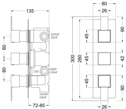 Additional image for Concealed Thermostatic Shower Valve (3 Outlets, Chrome).