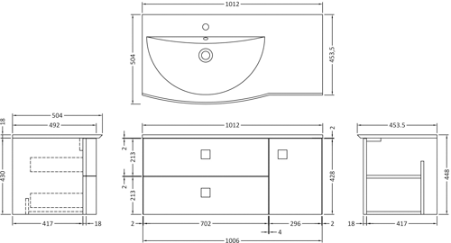 Additional image for Wall Hung 1000mm Cabinet & Basin LH (Moon White).