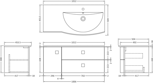 Additional image for Wall Hung 1000mm Cabinet & Basin RH (Moon White).