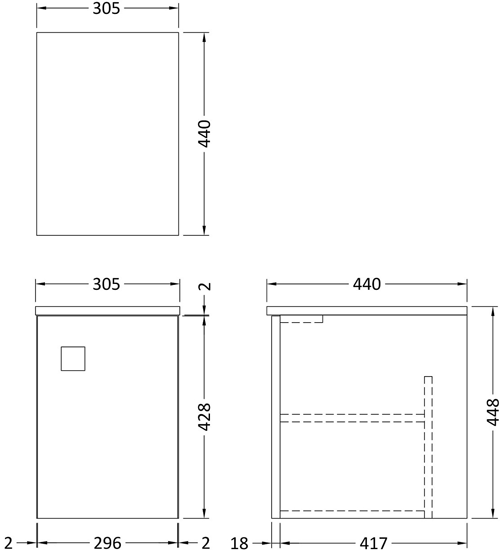 Additional image for Wall Hung Side Storage Unit (300mm, Moon White).