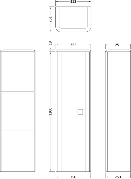 Additional image for Wall Hung Tall Storage Unit (350mm, Moon White).