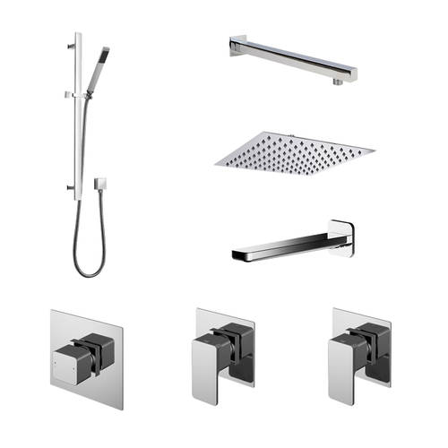 Additional image for Shower Bundle, Valves, Kit, Head & Bath Fill (3 Outlets, Chrome).