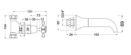 Additional image for 3 Hole Wall Mounted Bath Filler Tap (Chrome).