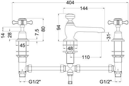 Additional image for 3 Hole Basin & Bath Shower Mixer Tap With Cranked Legs (Chrome).