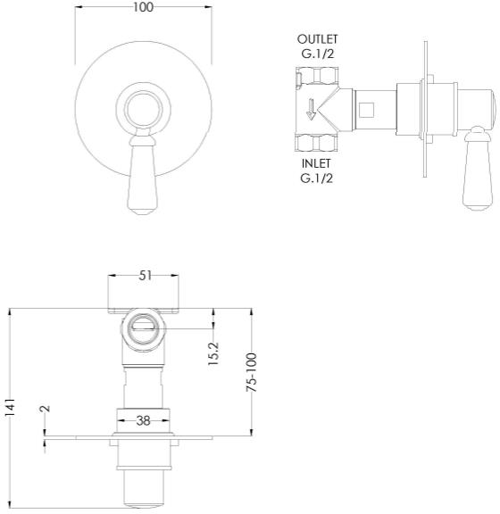 Additional image for Concealed Stop Valve (1 Way, Chrome).