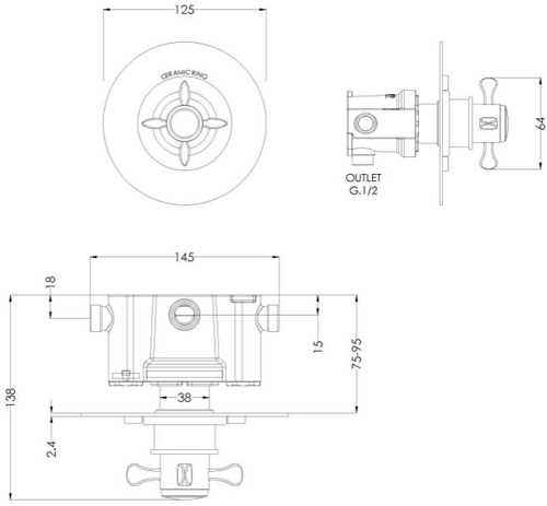 Additional image for Concealed Thermostatic Temperature Control Valve (Chrome).