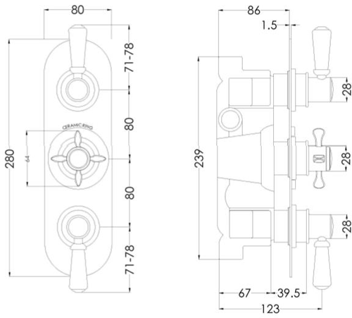 Additional image for Concealed Thermostatic Shower Valve (3 Outlets, Chrome).