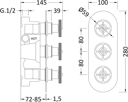 Additional image for Shower Valve With Industrial Handles (3 Outlets).