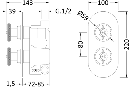 Additional image for Shower Valve With Industrial Handles (1 Outlet).