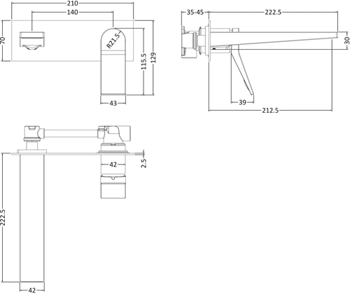 Additional image for Wall Mounted Basin Mixer Tap With Lever Handle (Chrome).