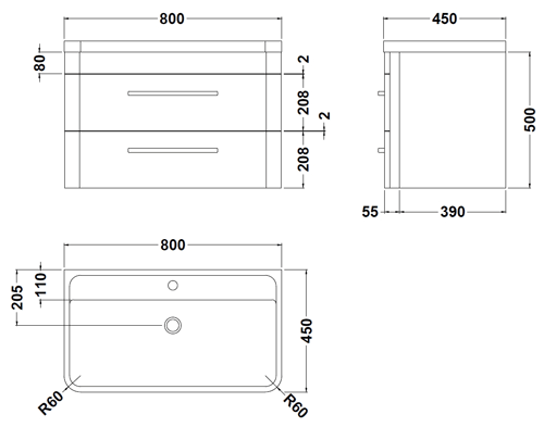 Additional image for Wall Hung 800mm Vanity Unit & BTW Pack (Pure White).