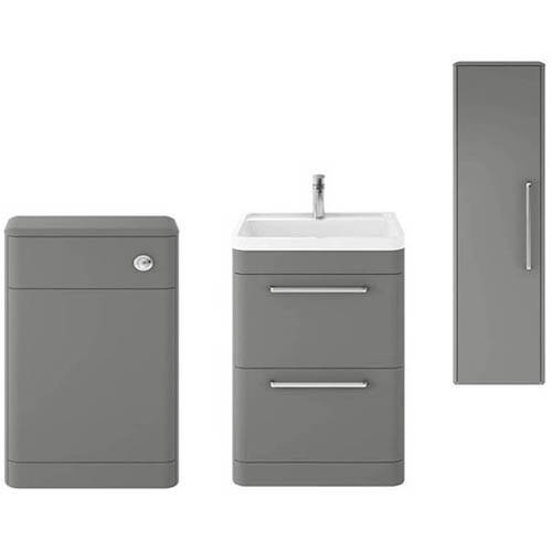 Additional image for Floor Standing 600mm Vanity Unit, BTW & Tall Unit (Grey).