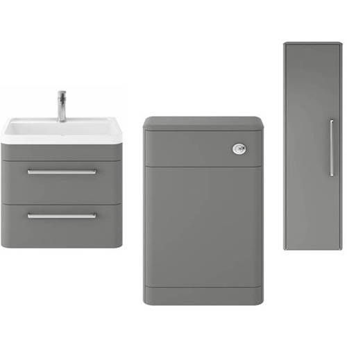 Additional image for Wall Hung 600mm Vanity Unit, BTW & Tall Unit (Grey).