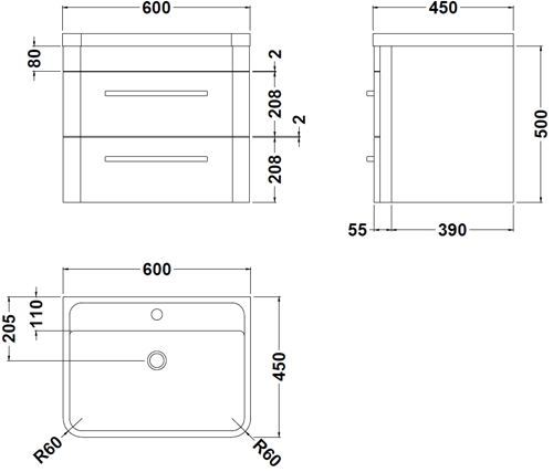 Additional image for Wall Hung 600mm Vanity Unit & BTW Pack (Indigo Blue).