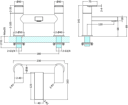 Additional image for Bath Filler Tap With Lever Handles (Chrome).