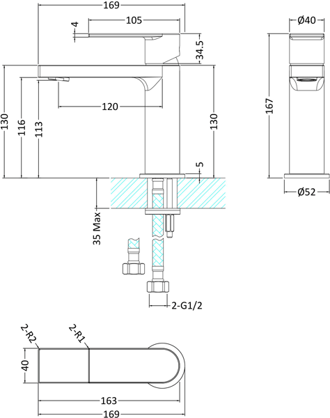 Additional image for Mono Basin Mixer Tap With Push Button Waste (Chrome).