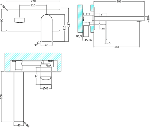 Additional image for Wall Mounted Basin Mixer Tap With Lever Handle (Chrome).