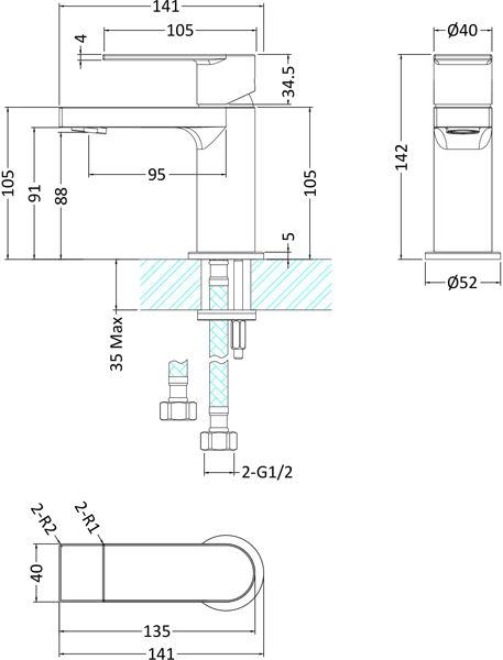 Additional image for Mini Basin Mixer Tap With Push Button Waste (Chrome).