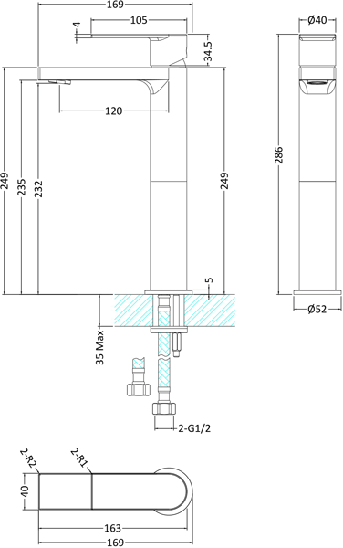 Additional image for Tall Basin Mixer Tap With Push Button Waste (Chrome).