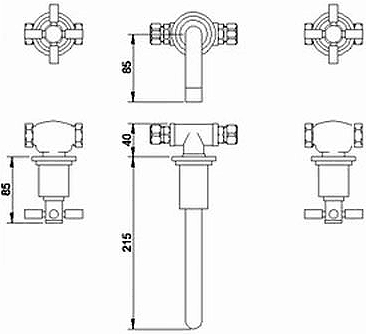 Additional image for 3 Tap Hole Wall Mounted Basin Tap With Cross Handles.