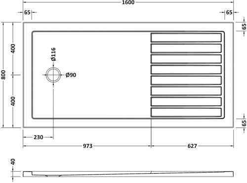 Additional image for Wetroom Rectangular Shower Tray 1600x800mm (Slate Grey).