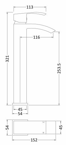 Additional image for High Rise Basin Mixer Tap (Chrome).