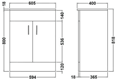 Additional image for Vanity Unit With Doors & Basin (White). 600x800mm.