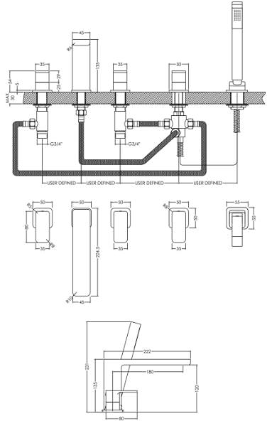 Additional image for 5 Hole Bath Shower Mixer Tap (Chrome).