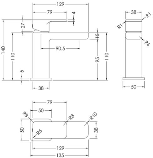 Additional image for Mini Basin Mixer Tap With Push Button Waste (Chrome).