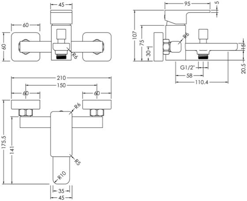 Additional image for Wall Mounted Bath Shower Mixer Tap With Kit (Chrome).