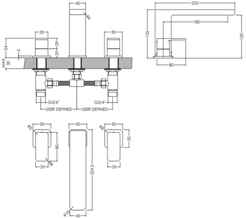 Additional image for 3 Hole Bath Filler Tap (Chrome).