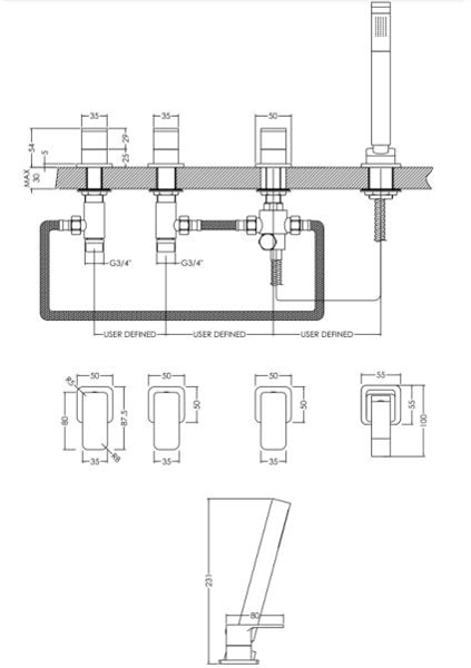 Additional image for 4 Hole Bath Shower Mixer Tap (Chrome).