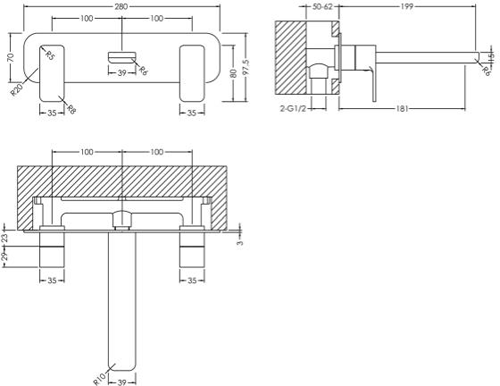 Additional image for Wall Mounted Basin Mixer Tap With Blackplate (Chrome).