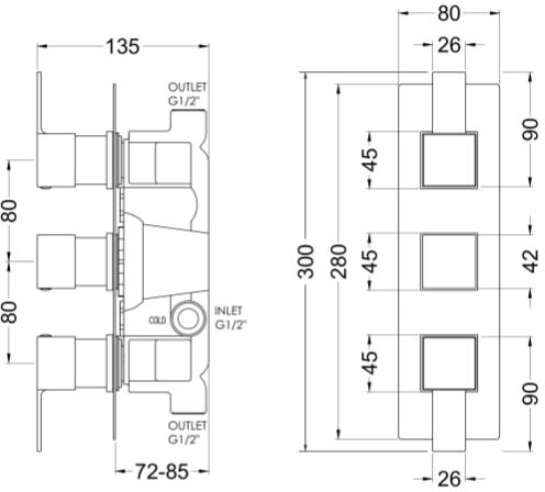 Additional image for Concealed Thermostatic Shower Valve (2 Outlets, Brushed Brass).