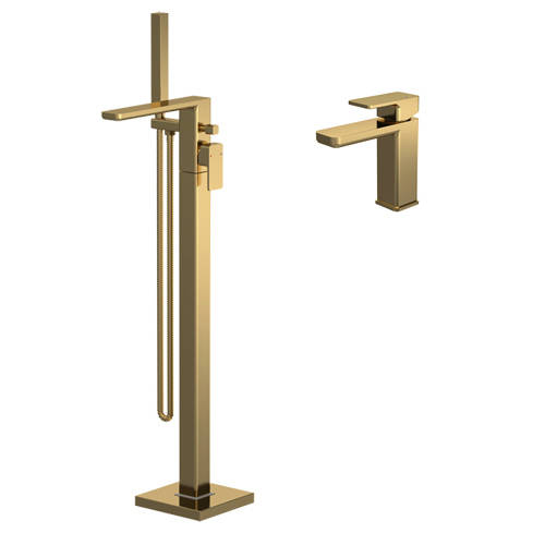 Additional image for Basin & Floor Standing Bath Shower Mixer Tap (Brushed Brass).